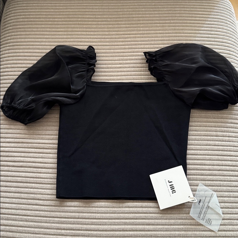 J.ING Elegant Black Top with puff sleeves